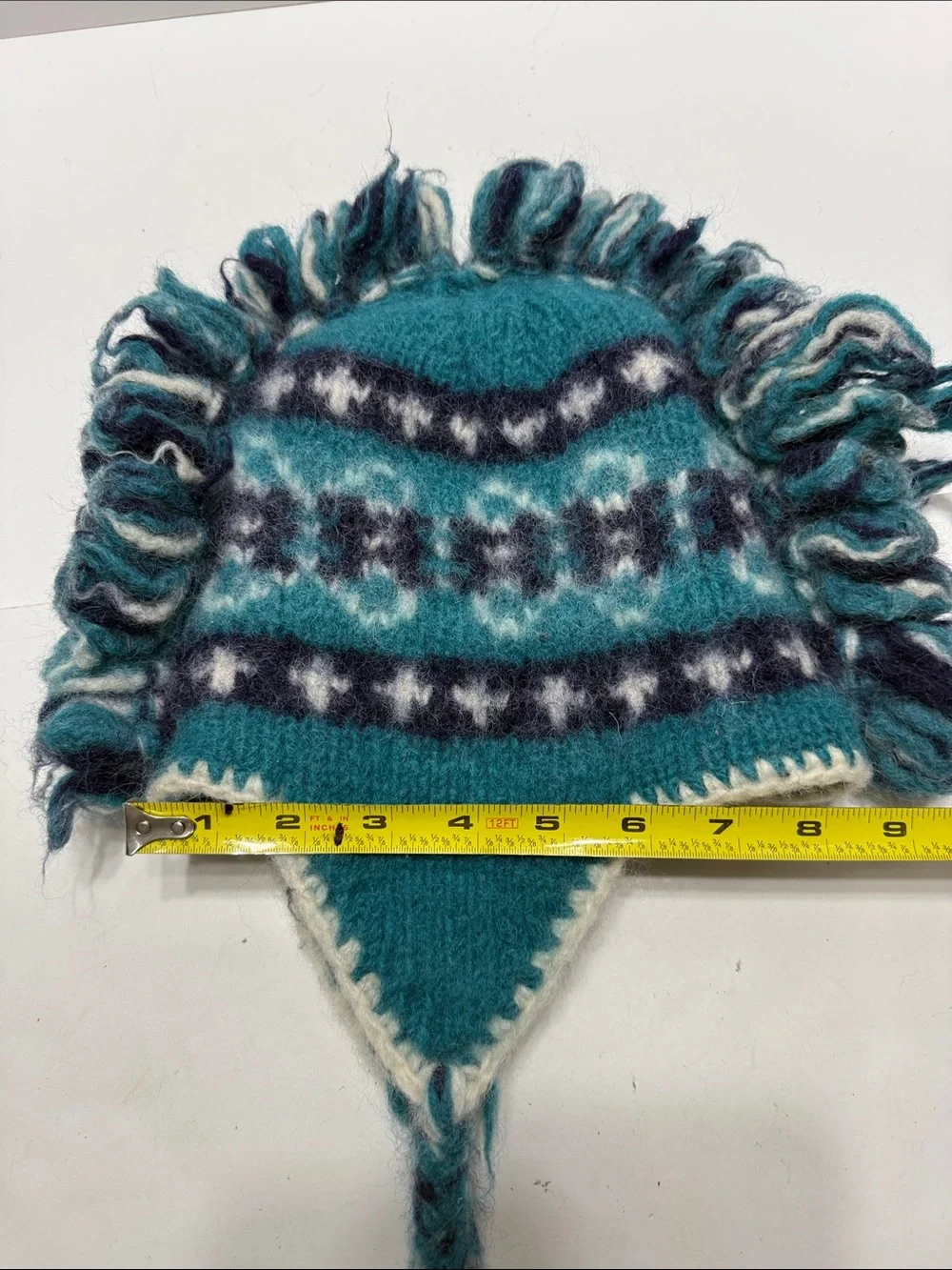 Teal Knit Earflap Hat for Kids with Fringe and Braided Ties